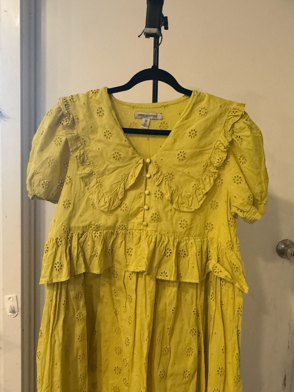 Urban Outfitters Yellow Eyelet Ruffle Midi Dress